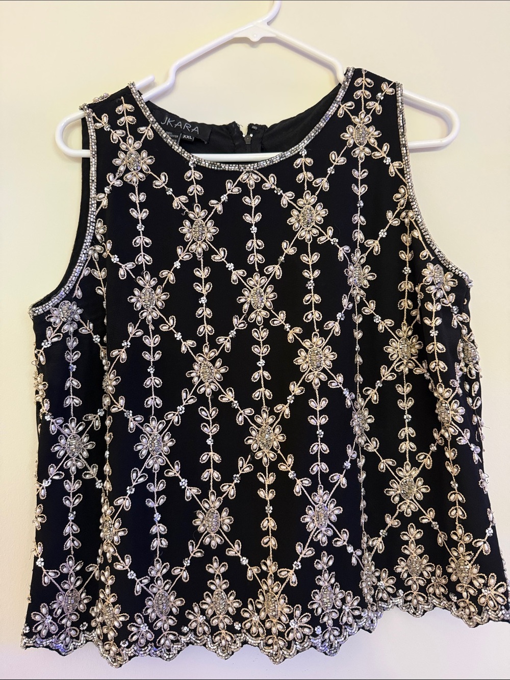 J Kara Black Beaded Floral Sleeveless Tank